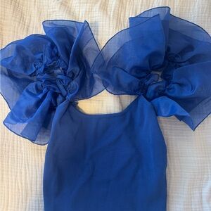 Women's Blue Blouse with Poofy Sleeves
